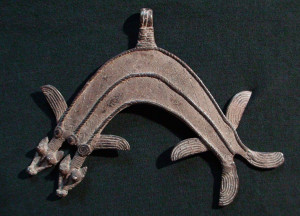 357-359 Gan Bronze Janus Headed Crocodile Pendant - $95.00